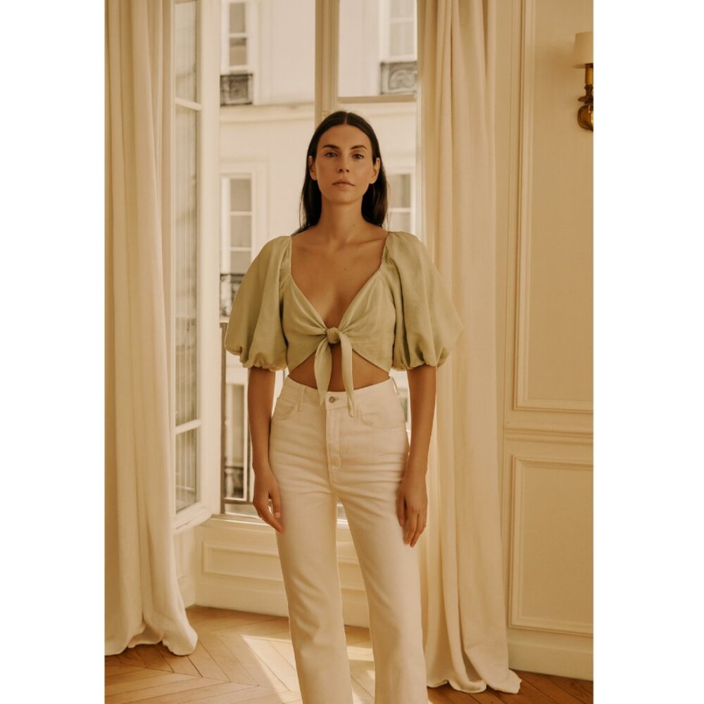 ☀️ PETAL & PUP Sage Green Crop Front Tie Wrap Top 6 Casual Coquette Cottagecore